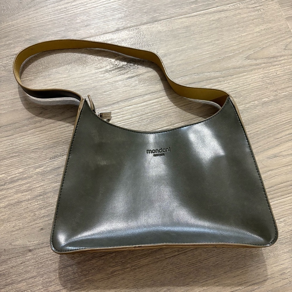 Mondani New York Purse Bag Faux Leather Green Cut Out Design Classic 90s